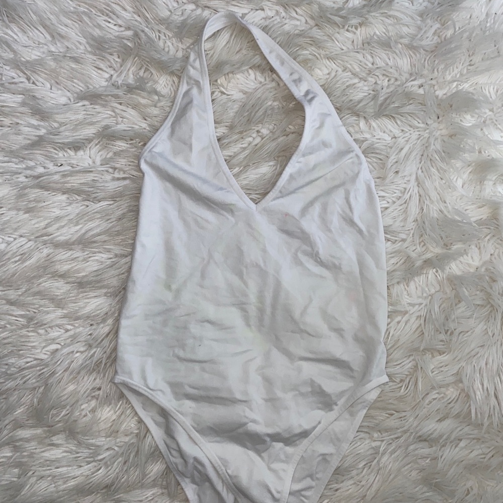 White halter neck bodysuit